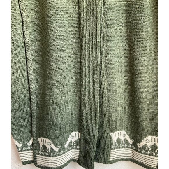 VTG Roger Sz Large Olive Green Cardigan Sweater wool blend Novelty Cows Goats - Picture 2 of 10